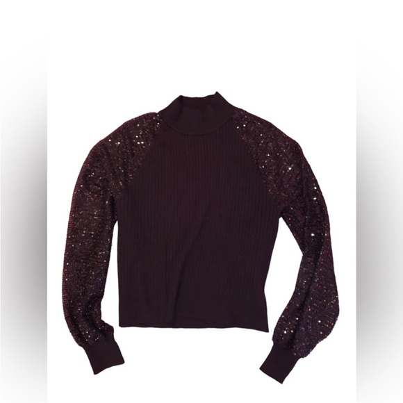 🔥NWOT Saks 5th Avenue - Joseph A Black Mock Neck Sweater w Sequin Sleeves - XL - Picture 6 of 12